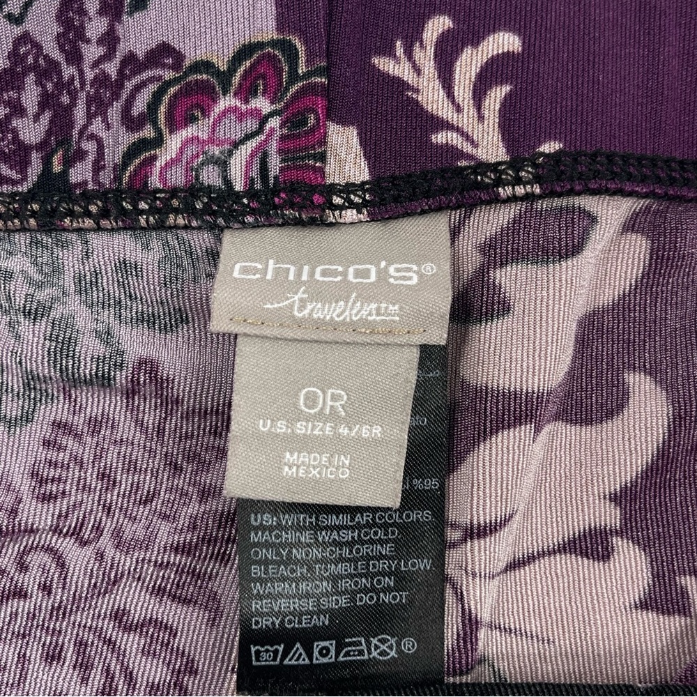 CHICO'S Palazzo Pants Purple Floral Elastic Waist Stretch Wide Leg Size 4/6 R - Picture 3 of 8